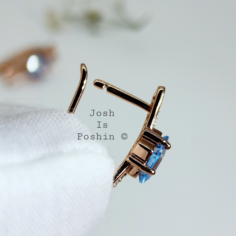 2.00CT Princess shape blue topaz latch back earrings in sterling silver - Picture 6 of 13